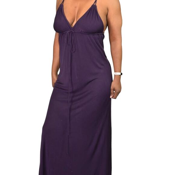 Club Monaco Slip Dress Purple Maxi Halter Spaghetti Straps Plunging Size Medium - Picture 13 of 15